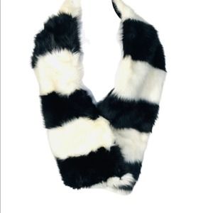Faux Fur Black White Scarf Wrap Shawl